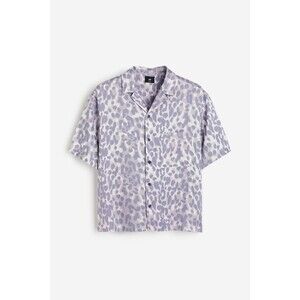Mens H&M Loose Fit 100% Lyocell Resort Shirt Purple/Leopard Print Size M VGUC